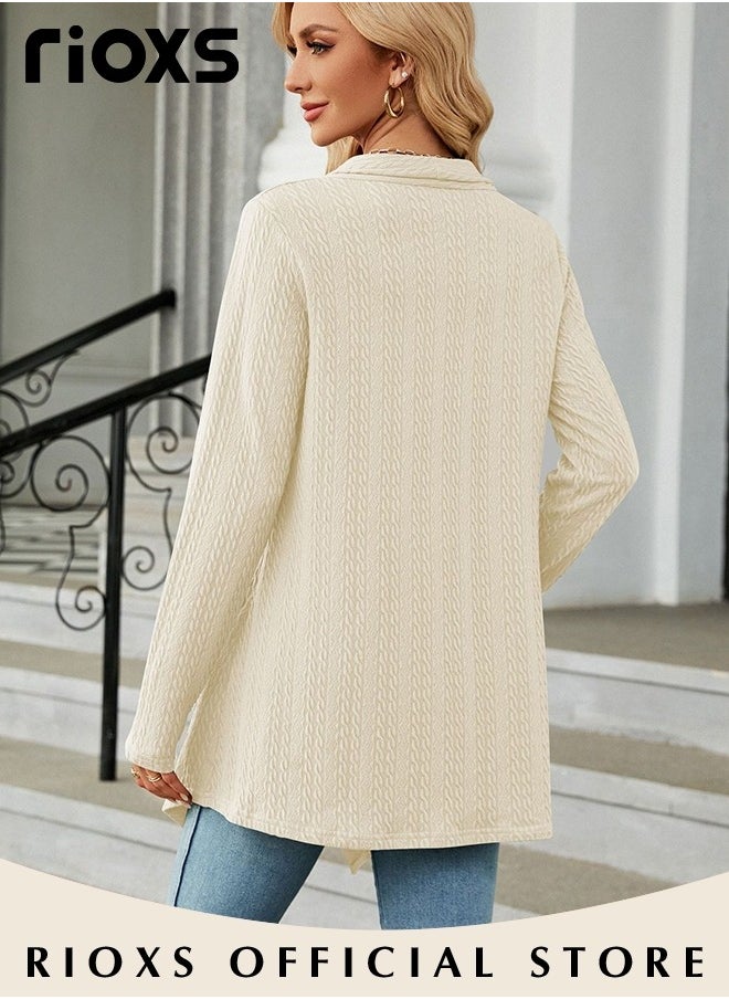 RIOXS Women's V-neck Long Sleeve Shirt Knitted Loose Sleeves Fitted Solid Color Jacquard Tops Hoodie Soft and Comfortable Pullover Shirt  - Image 5