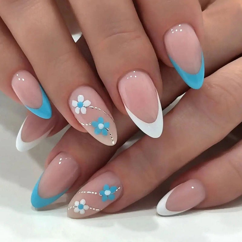 Generic Wearable Nail Wraps Nude Glitter 24pcs BZ1002# Green wild double flowers 