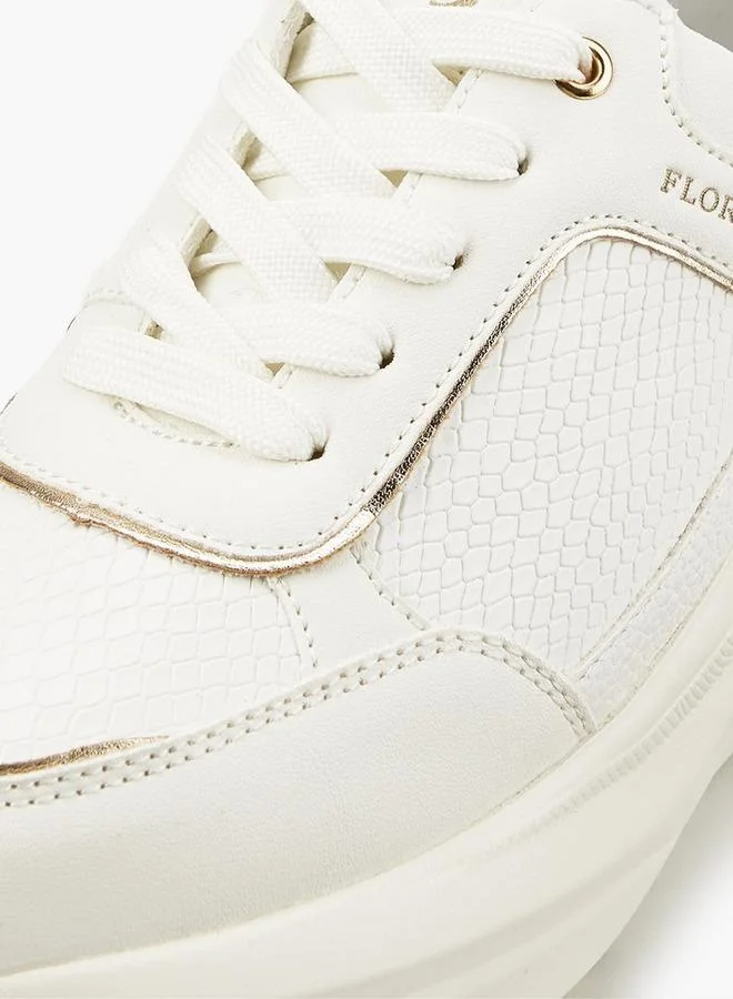 Flora Bella By Shoexpress WHITE Textured Lace-Up Sneakers for Women | Best Price UAE