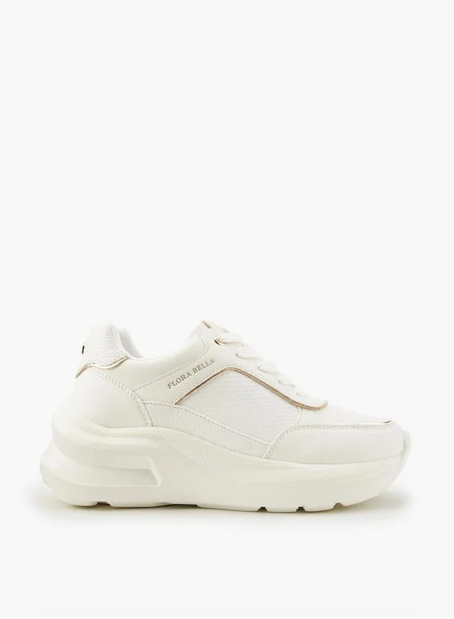 Flora Bella By Shoexpress WHITE Textured Lace-Up Sneakers for Women | Best Price UAE