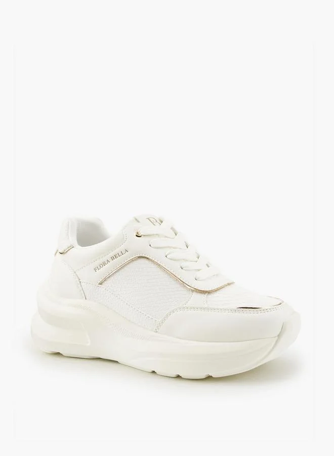 Flora Bella By Shoexpress WHITE Textured Lace-Up Sneakers for Women | Best Price UAE