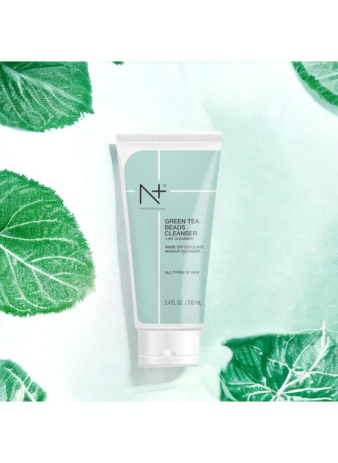 N+ Professional - Green Tea Beads Cleanser – 3-in-1 Face Wash, Exfoliator, and Makeup Remover – 100ml - Image 1