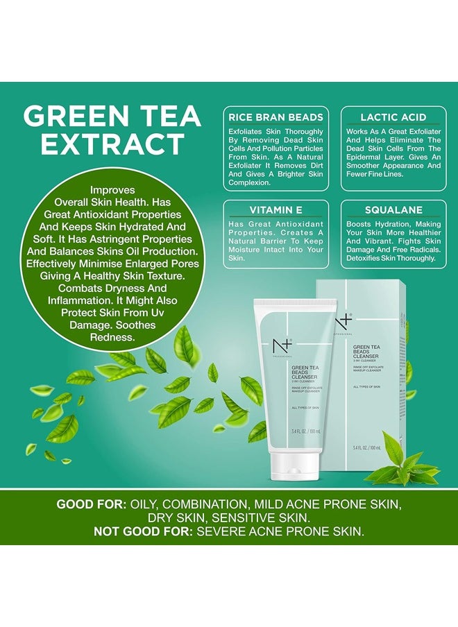 N+ Professional - Green Tea Beads Cleanser – 3-in-1 Face Wash, Exfoliator, and Makeup Remover – 100ml - Image 1
