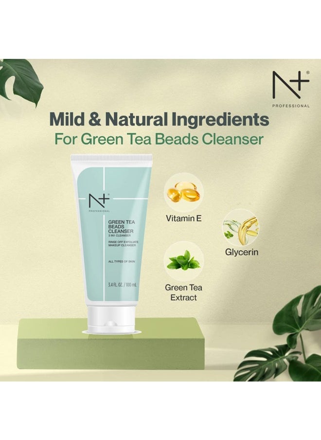 N+ Professional - Green Tea Beads Cleanser – 3-in-1 Face Wash, Exfoliator, and Makeup Remover – 100ml - Image 1