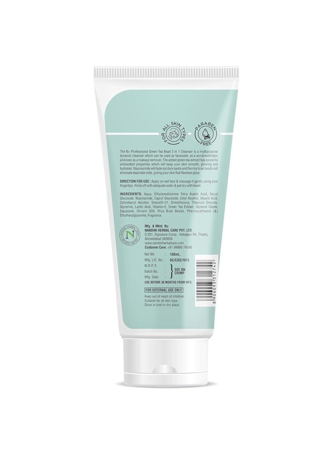 N+ Professional - Green Tea Beads Cleanser – 3-in-1 Face Wash, Exfoliator, and Makeup Remover – 100ml - Image 1