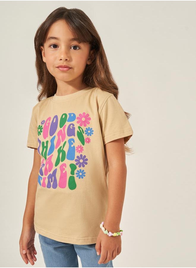 Styli Slogan Print Round Neck T-Shirt  - Image 1