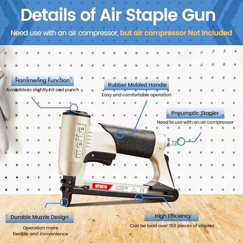 meite Pneumatic Upholstery Staple Gun for 21 Gauge 1/2-Inch Crown Staples, Heavy-Duty Stapler Gun for Woodworking, Carpentry, and DIY Projects (Model MT8016) - Image 4