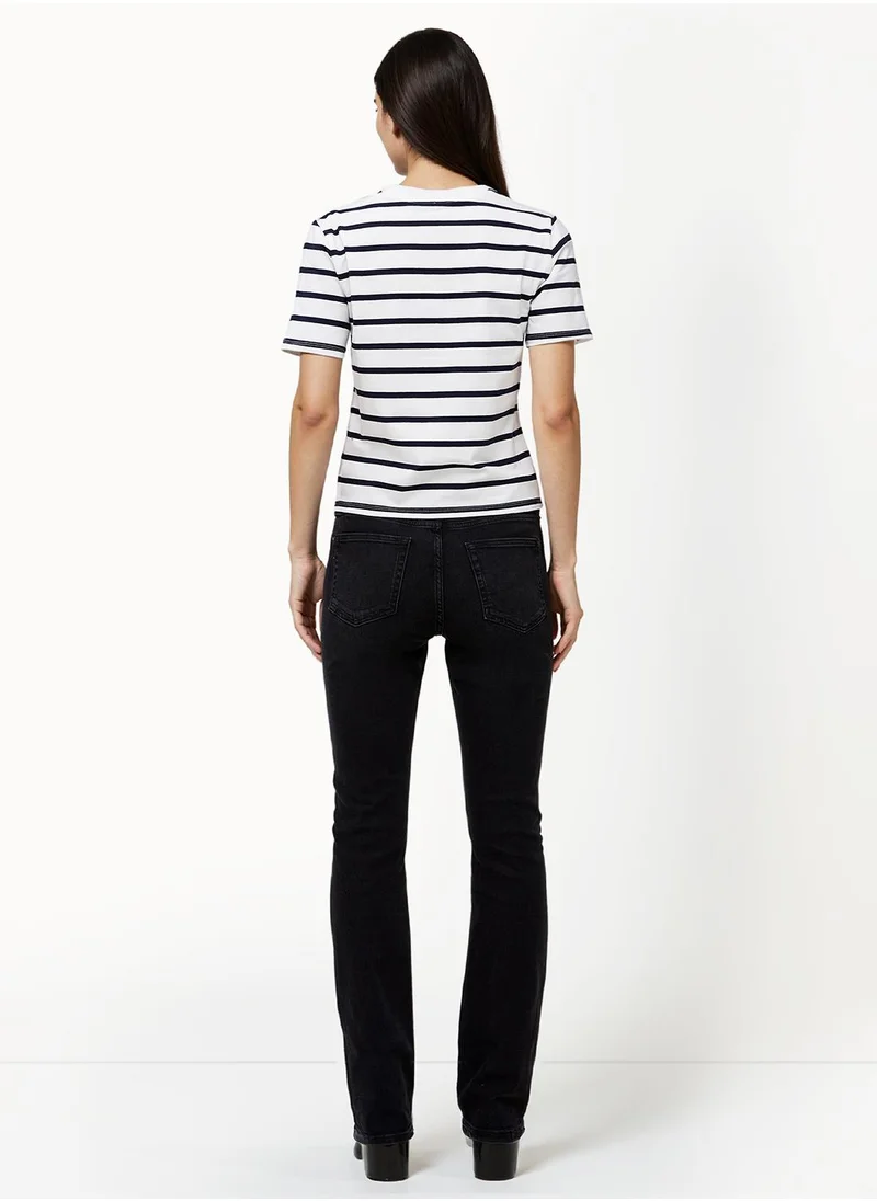فرنش كونكشن Stripes Regular Cotton Blend Crew Neck T-Shirt