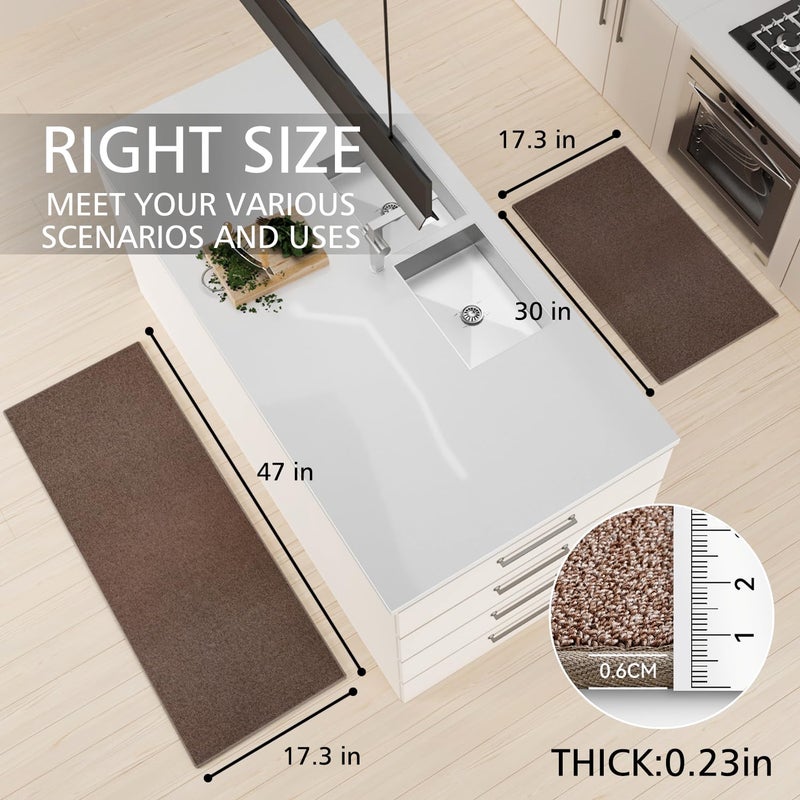 SUMLANS Kitchen Mat Set of 2 PCS, Cushioned Non Slip Rugs for Kitchen Floor, Absorbent Runner Comfort Standing Mats Washable for Kitchen, Office, Home (Brown-Velvet, 17.3"x47"+17.3"x30") - Image 2