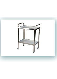 2-shelf trolley for machines made of high quality stainless steel. * Size: 60*40*80 cm * Equipped with 4 wheels, 50 mm * 2 handles, diameter 20 mm.