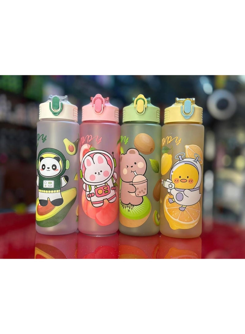 زجاجة مياه 700 مل بتصميم حيوانات كرتونية مع فوهة قابلة للطي وغطاء علوي قلاب، زجاجة خالية من BPA مع فلتر مدمج للسفر والمدرسة وصالة الالعاب الرياضية واللياقة البدنية في الهواء الطلق (اصفر) - Image 1