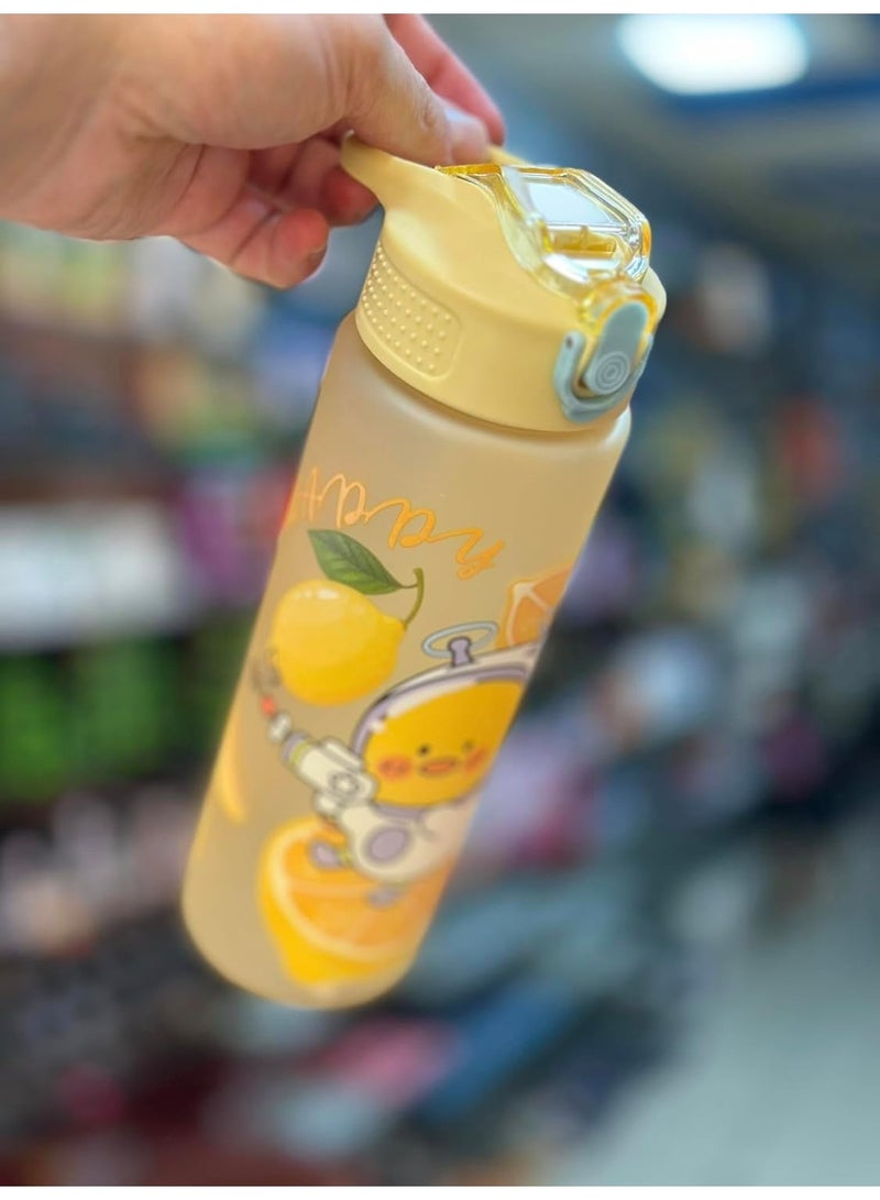 زجاجة مياه 700 مل بتصميم حيوانات كرتونية مع فوهة قابلة للطي وغطاء علوي قلاب، زجاجة خالية من BPA مع فلتر مدمج للسفر والمدرسة وصالة الالعاب الرياضية واللياقة البدنية في الهواء الطلق (اصفر) - Image 2