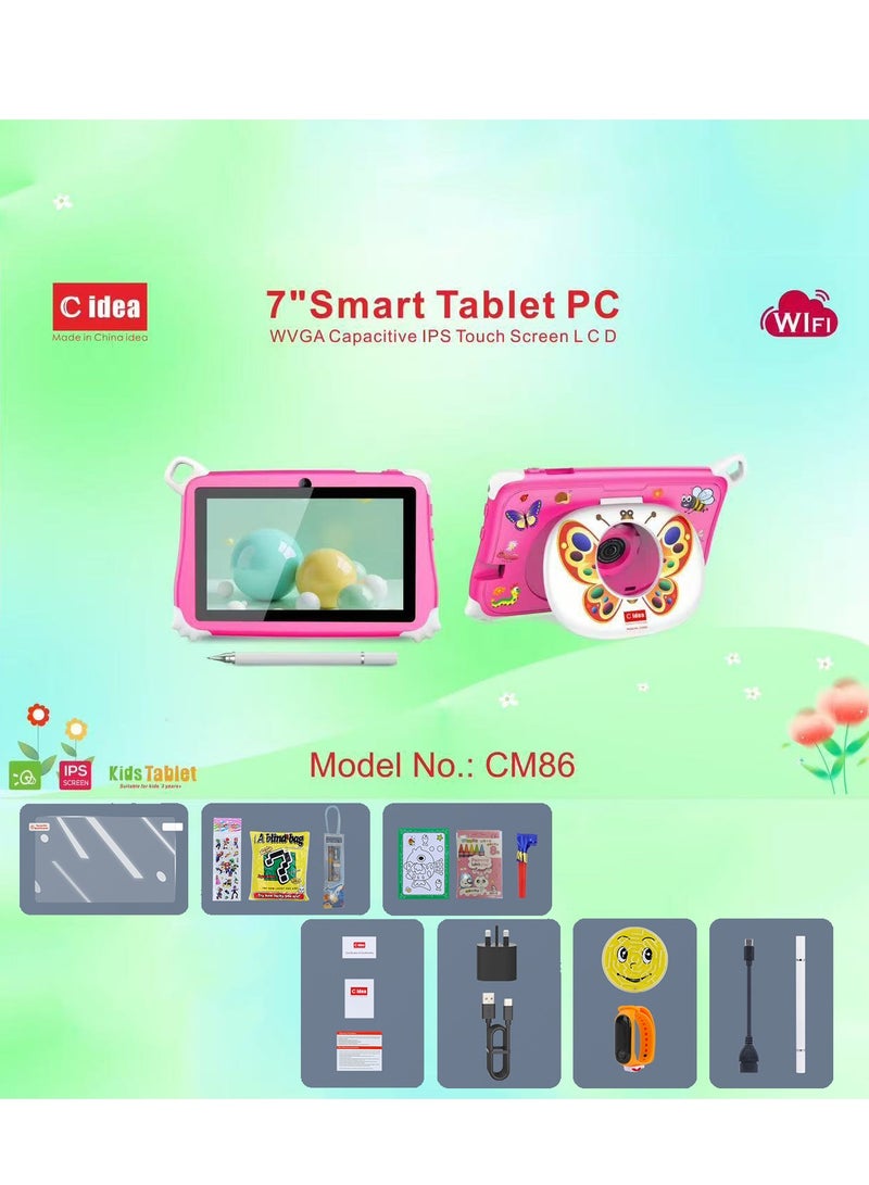 سي آيديا تابلت ذكي للأطفال بحجم 7 إنش CM86 مع واي فاي بلوتوث GPS 8GB RAM 256GB ROM مقاوم للصدمات للتعليم للأطفال بنظام أندرويد مع حامل قابل للطي وكاميرتين تاب للألعاب باللون الأزرق - Image 4