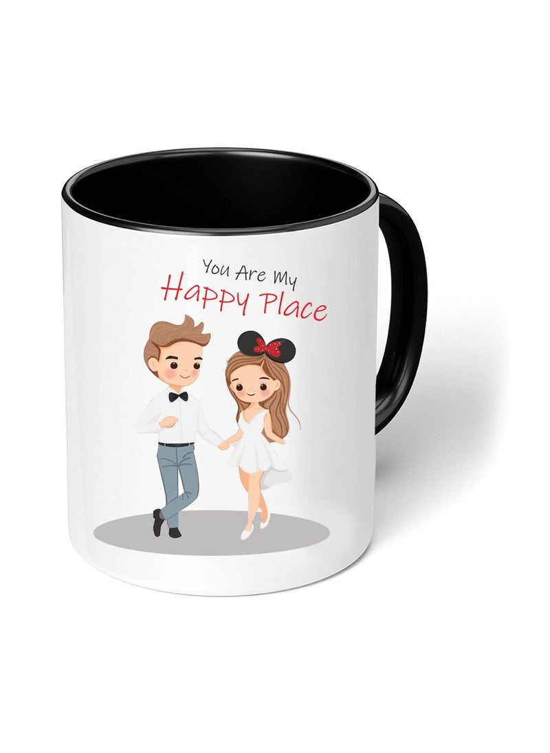 PRINTSHOP4ME Happy Valentine Day with a Black Two-Tone Coffee Mug - Perfect for Couples - Gift for Your Loved One - Gifts for Him Husband - Dad - Boyfriend on Valentines Day  - Image 1