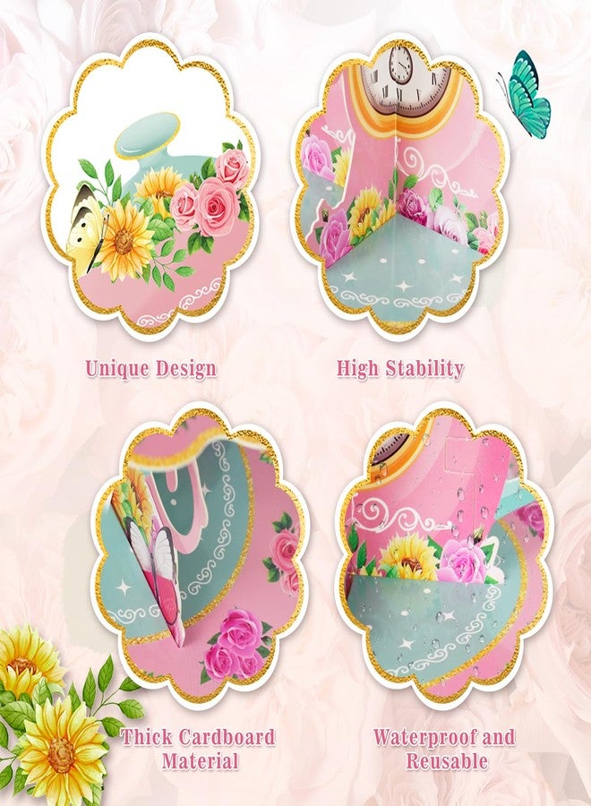 BACUTHY 2 Pack Tea Party Cupcake Stands Floral Birthday Decorations: 3-Tier Afternoon Tea Time Butterfly Vintage Princess Garden Flower Theme Dessert Holders - Girls Kids Baby Shower Mother's Day Table Decors - Image 4