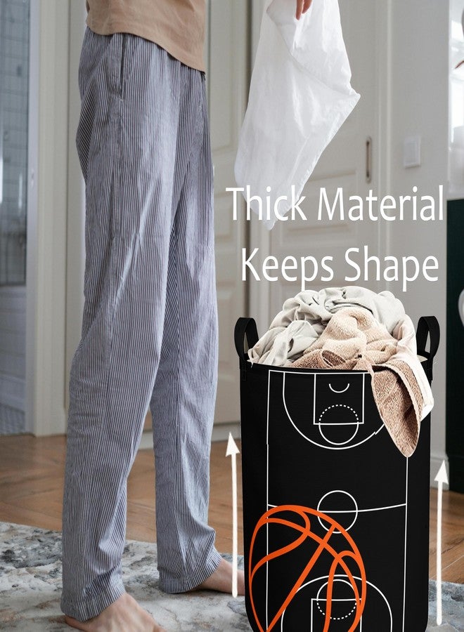 BBSET Basketball Boys Laundry Basket with Lining Kids Round Black Basketball Laundry Hamper Clothes Storage Bin Basket Organizer for Boy Room Decor - Image 4