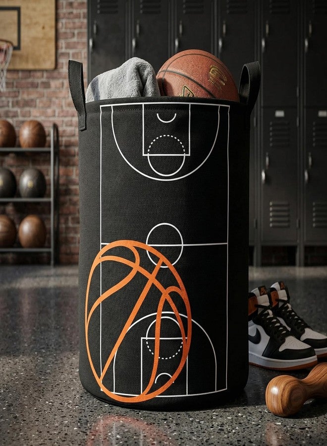BBSET Basketball Boys Laundry Basket with Lining Kids Round Black Basketball Laundry Hamper Clothes Storage Bin Basket Organizer for Boy Room Decor - Image 1