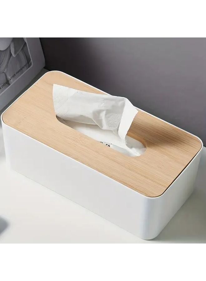 White Modern Tissue Box Holder Minimalist Bathroom Office Desk Organizer - Image 1