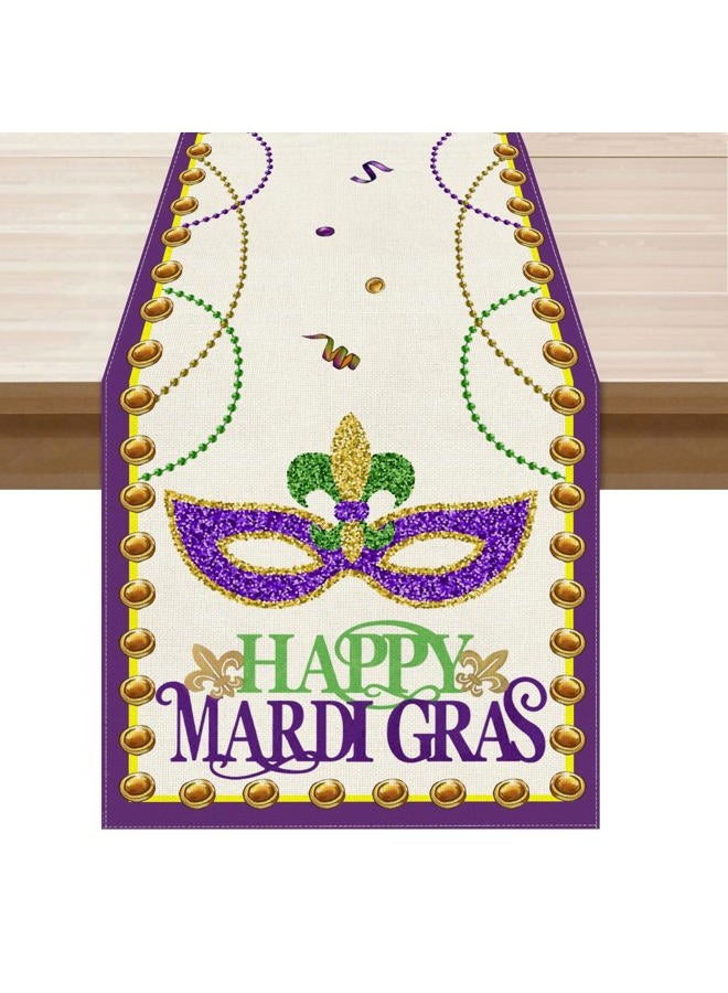 XCHI Happy Mardi Gras Fleur de Lis Iris Masquerade Mask Beads Table Decoration for Party Home Kitchen Dining Holiday 13 x 72 Inches - Image 1