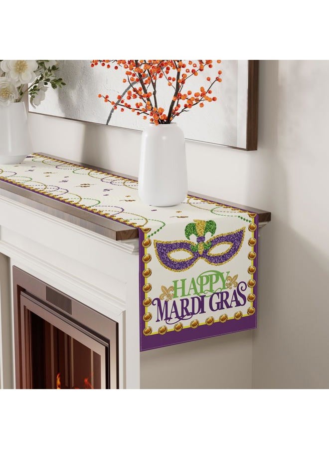 XCHI Happy Mardi Gras Fleur de Lis Iris Masquerade Mask Beads Table Decoration for Party Home Kitchen Dining Holiday 13 x 72 Inches - Image 3
