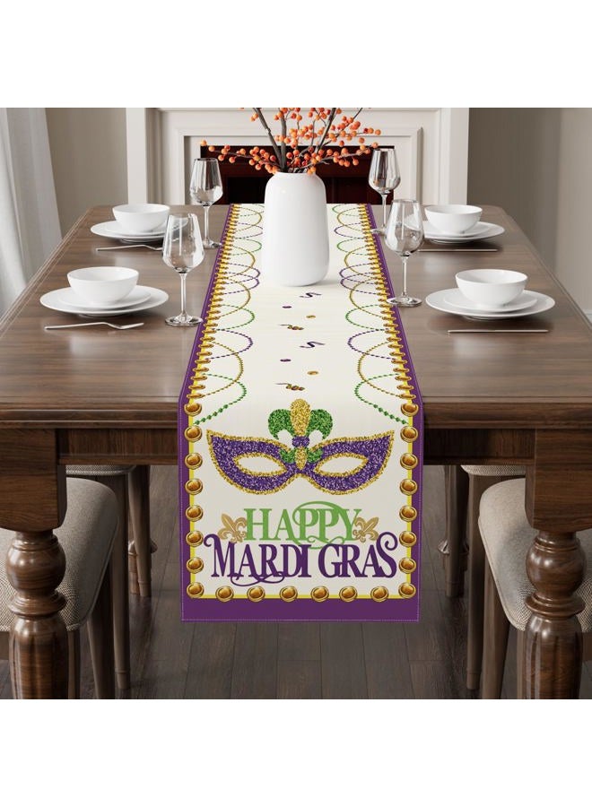 XCHI Happy Mardi Gras Fleur de Lis Iris Masquerade Mask Beads Table Decoration for Party Home Kitchen Dining Holiday 13 x 72 Inches - Image 2