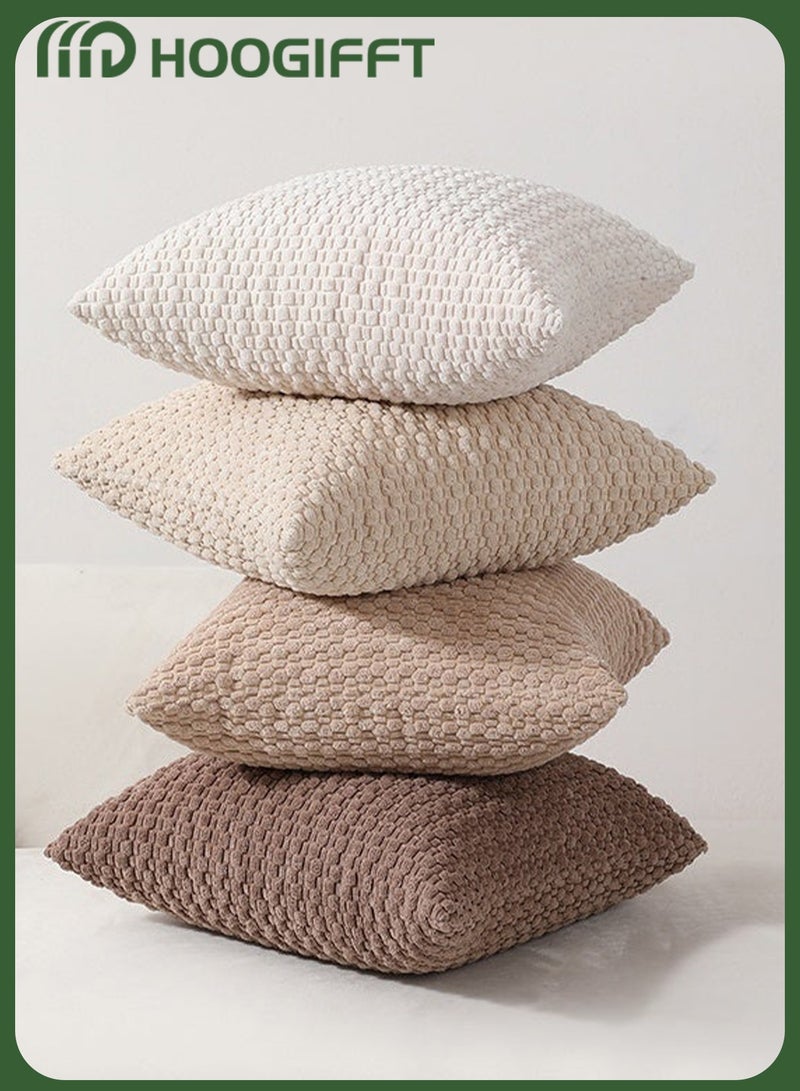 HOOGIFFT 4 Pieces Cushion Cover Set 45x45cm Dutch Velvet Textured Throw Pillow Covers with Hidden Zipper Soft Decorative Square Pillow Cases for Sofa Living Room Bedroom Majlis Home Decor - Image 5