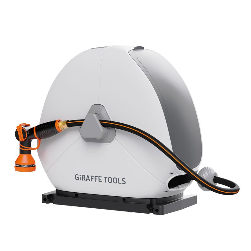 Giraffe Tools Ground Mounted Retractable Hose Reel 1/2 Inch x 82FT, Heavy Duty Automatic Rewind Garden Hose Reel, with Flexible Swivel Base for Lawn, Concrete Floor - Image 1