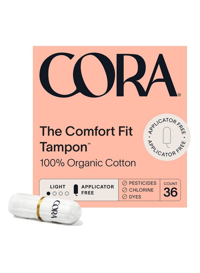 cora 100% Organic Cotton Nonapplicator Tampons | Ultraabsorbent, Unscented, Natural, Nontoxic, Applicator Free | Ecoconscious (36 Light Tampons) - Image 1