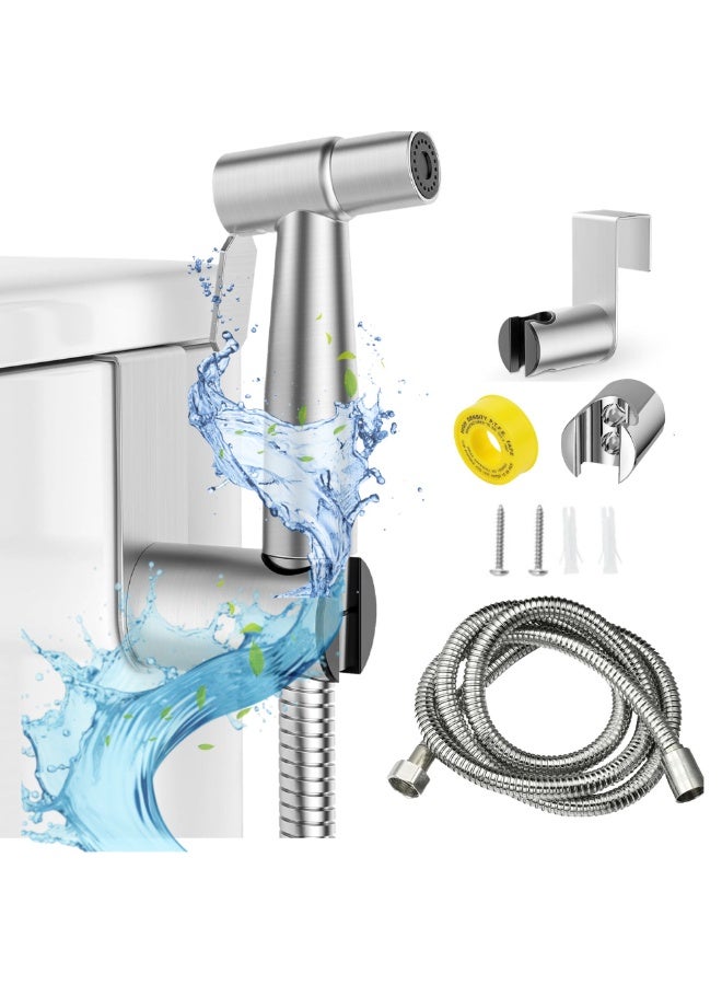 جوناريس بخاخ بيديه محمول للمرحاض - تحكم في ضغط الماء قابل للتعديل مع خرطوم بيديه للغسيل النسائي، بخاخ بيديه للحفاضات من القماش المصنوع من النيكل المصقول من الفولاذ المقاوم للصدأ لغسيل الأطفال - Image 1