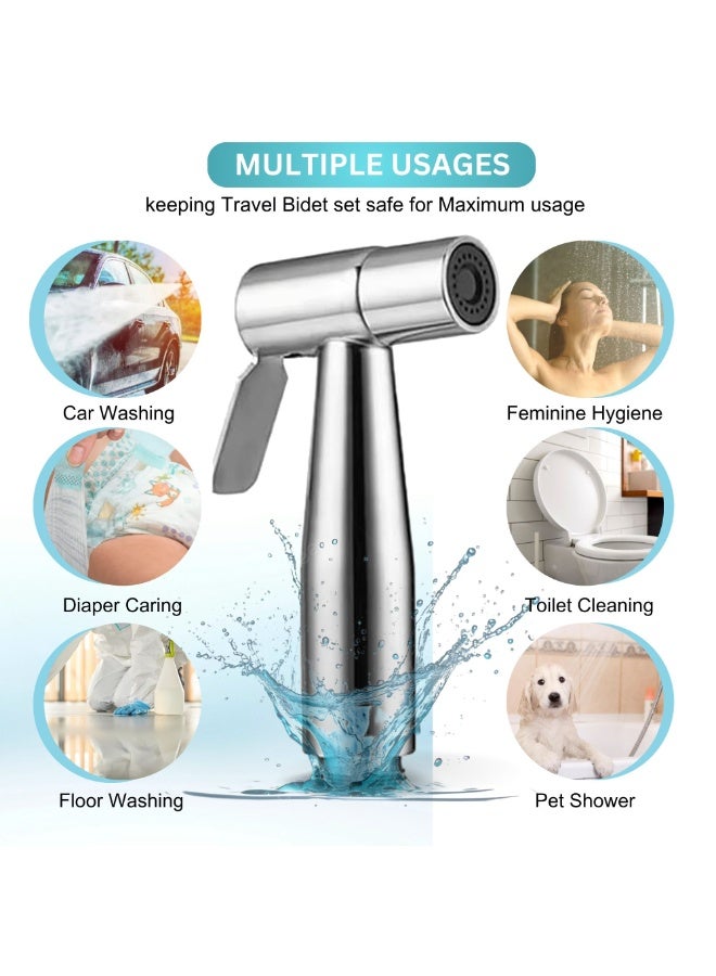 جوناريس بخاخ بيديه محمول للمرحاض - تحكم في ضغط الماء قابل للتعديل مع خرطوم بيديه للغسيل النسائي، بخاخ بيديه للحفاضات من القماش المصنوع من النيكل المصقول من الفولاذ المقاوم للصدأ لغسيل الأطفال - Image 3
