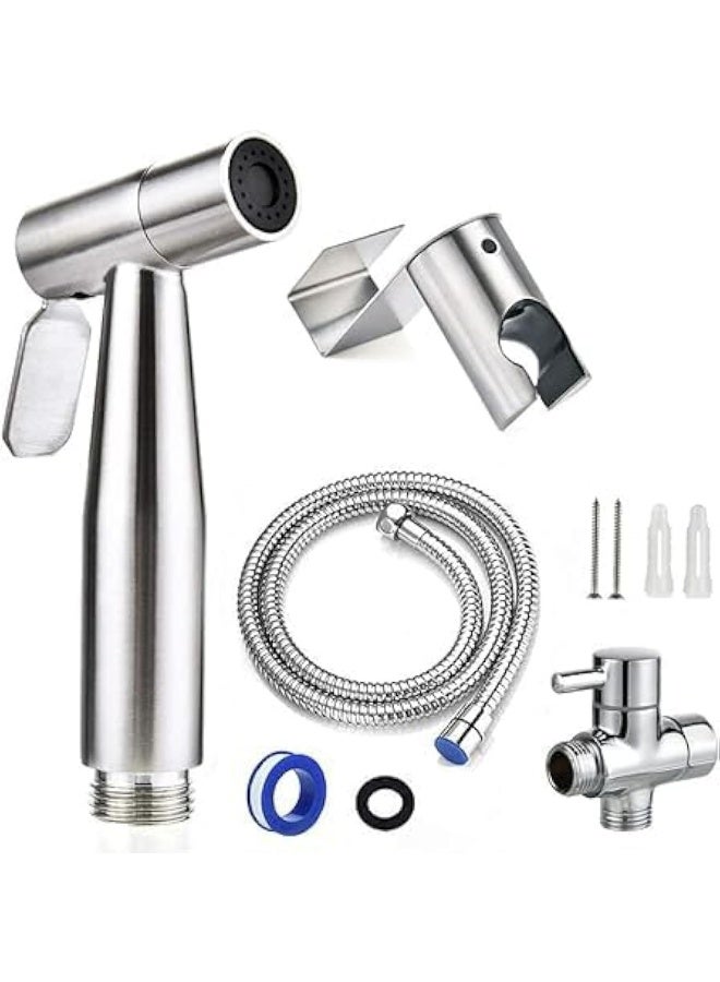 جوناريس بخاخ بيديه محمول للمرحاض - تحكم في ضغط الماء قابل للتعديل مع خرطوم بيديه للغسيل النسائي، بخاخ بيديه للحفاضات من القماش المصنوع من النيكل المصقول من الفولاذ المقاوم للصدأ لغسيل الأطفال - Image 2