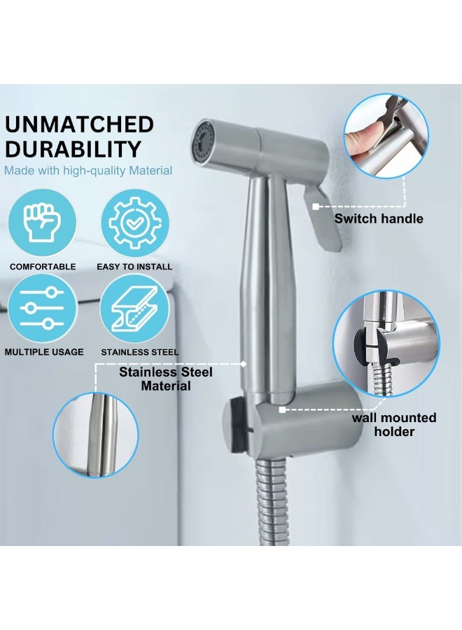 جوناريس بخاخ بيديه محمول للمرحاض - تحكم في ضغط الماء قابل للتعديل مع خرطوم بيديه للغسيل النسائي، بخاخ بيديه للحفاضات من القماش المصنوع من النيكل المصقول من الفولاذ المقاوم للصدأ لغسيل الأطفال - Image 4