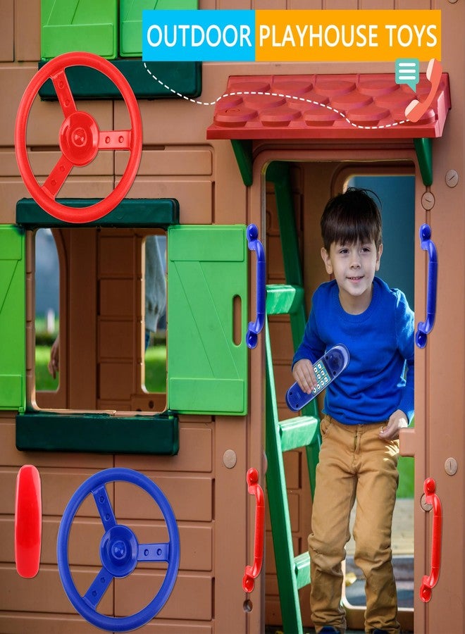 Restroma 8 Pcs Playground Accessories Swingset Steering Wheel Safety Handles Plastic Swingset Phone Toy Swing Set Telephone for Kids Outdoor Treehouse Playhouse Swing Set (Red,Blue) - Image 5