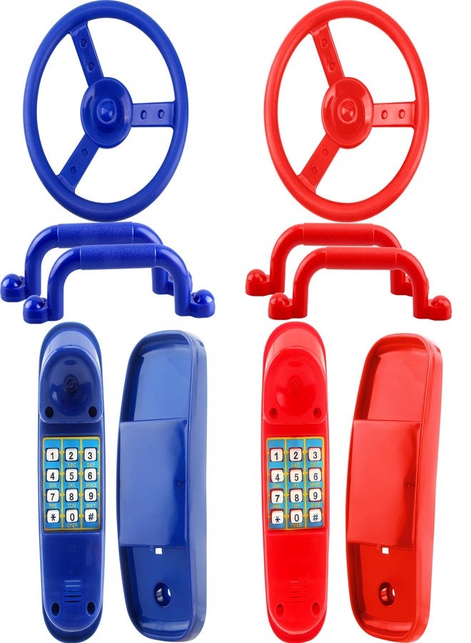 Restroma 8 Pcs Playground Accessories Swingset Steering Wheel Safety Handles Plastic Swingset Phone Toy Swing Set Telephone for Kids Outdoor Treehouse Playhouse Swing Set (Red,Blue) - Image 1