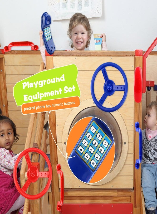 Restroma 8 Pcs Playground Accessories Swingset Steering Wheel Safety Handles Plastic Swingset Phone Toy Swing Set Telephone for Kids Outdoor Treehouse Playhouse Swing Set (Red,Blue) - Image 3