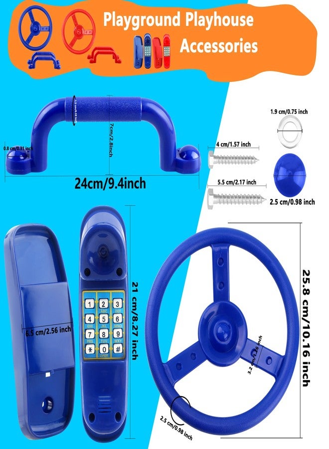 Restroma 8 Pcs Playground Accessories Swingset Steering Wheel Safety Handles Plastic Swingset Phone Toy Swing Set Telephone for Kids Outdoor Treehouse Playhouse Swing Set (Red,Blue) - Image 2