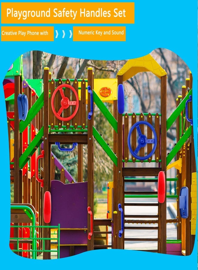 Restroma 8 Pcs Playground Accessories Swingset Steering Wheel Safety Handles Plastic Swingset Phone Toy Swing Set Telephone for Kids Outdoor Treehouse Playhouse Swing Set (Red,Blue) - Image 4
