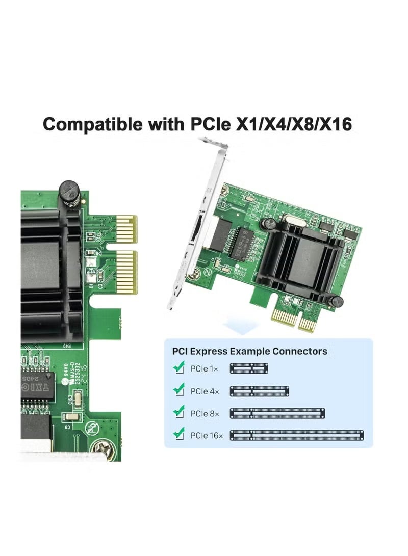Gigabit PCIe Ethernet Network Adapter, Single RJ45 LAN Port, 10/100/1000Mbps Wired Network Card for Desktop PCs and Servers - Image 2