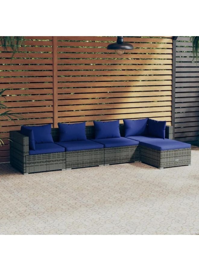vidaxl vidaXL 5 Piece Garden Lounge Set with Cushions Poly Rattan Grey  - Image 1