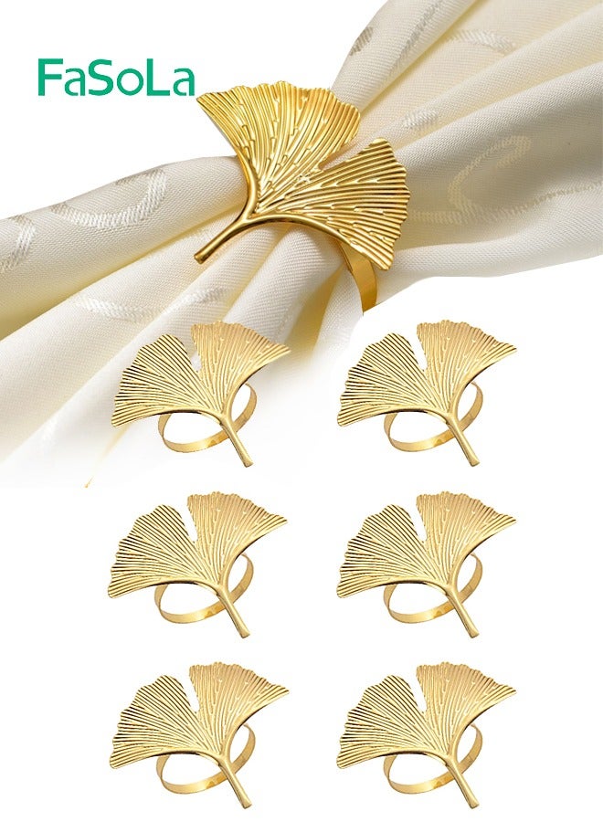 Fasola 6 Pieces Ginkgo Biloba Napkin Ring Napkin Clasp Table Setting Decoration for Dinner Party Wedding - Image 1