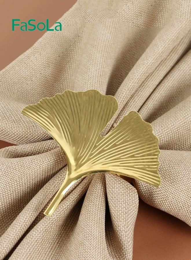Fasola 6 Pieces Ginkgo Biloba Napkin Ring Napkin Clasp Table Setting Decoration for Dinner Party Wedding - Image 2
