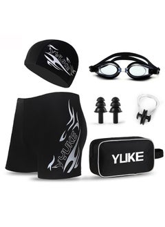 YUKE 6Pcs Swimming Equipments Set, Included Swim Cap, Swimming Trunks, Swimming Goggles, Nose Clip, Earplugs and Storage Bag, Swimming Suit for Men  - Image 1