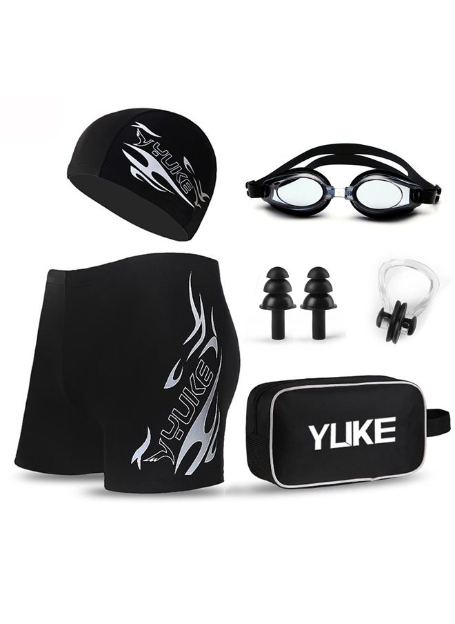 YUKE - 6Pcs Swimming Equipments Set, Included Swim Cap, Swimming Trunks, Swimming Goggles, Nose Clip, Earplugs and Storage Bag, Swimming Suit for Men - Image 1