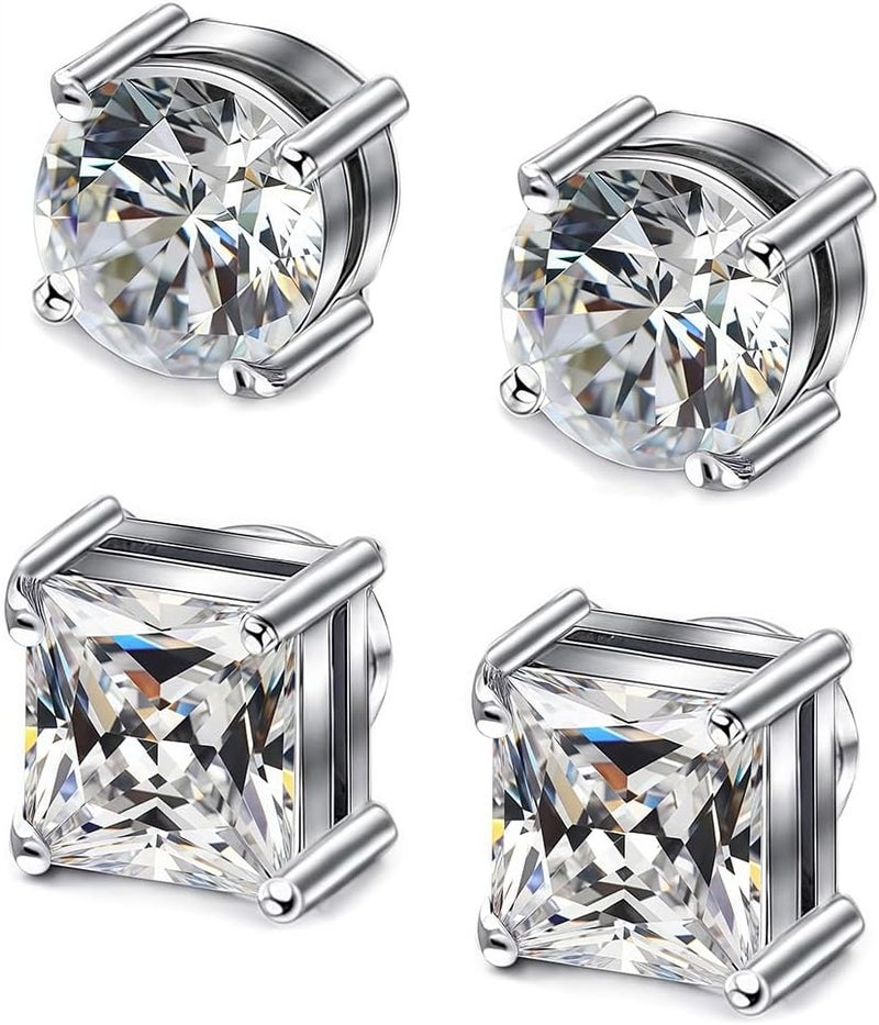 ADAIER 2 Pairs Stainless Steel Magnetic Stud Earrings for Men Women Non-piercing CZ Hypoallergenic Clip on Earring Magnetic Studs Earring 5-8MM(SE-21) - Image 2