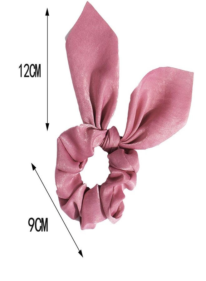 DINPREY Solid Colors Hair Scrunchies Cute Bunny Ears Hair Ties Ponytail Holders with Bow Women Girls (4 Colors-E-Rose red, Pink, Gray, Blue) - Image 2