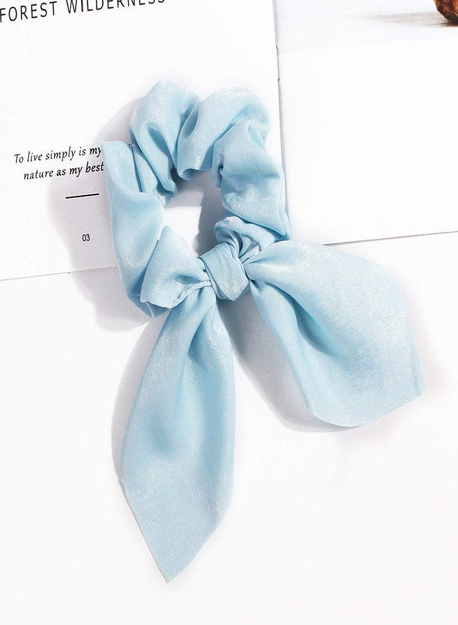DINPREY Solid Colors Hair Scrunchies Cute Bunny Ears Hair Ties Ponytail Holders with Bow Women Girls (4 Colors-E-Rose red, Pink, Gray, Blue) - Image 5