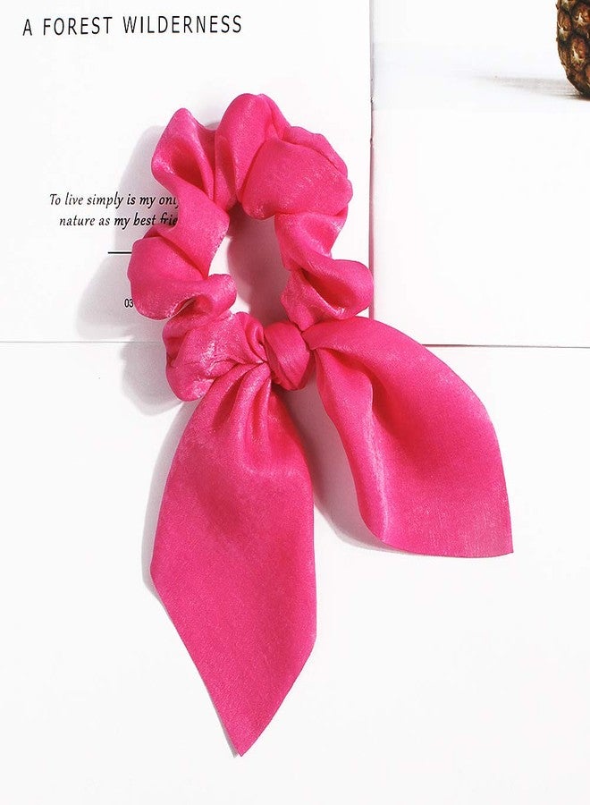 DINPREY Solid Colors Hair Scrunchies Cute Bunny Ears Hair Ties Ponytail Holders with Bow Women Girls (4 Colors-E-Rose red, Pink, Gray, Blue) - Image 4