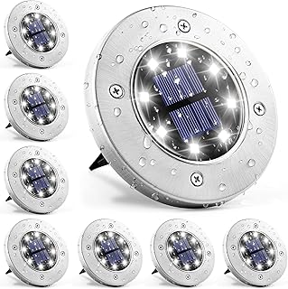 SOLPEX Solpex 8 Pack Solar Ground Lights, 8 LED Solar Powered Disk Lights Outdoor Waterproof Landscape Lawn Lighting for  - Image 1