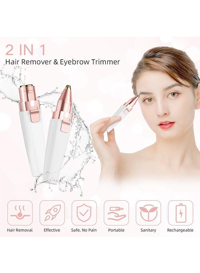 2 in 1 Electric Eyebrow Trimmer and Facial Painless Epilator Hair Removal for Women, USB Rechargeable Face Electric Razor and Trimmer for Ladies Lip, Chin, Arms - Image 2