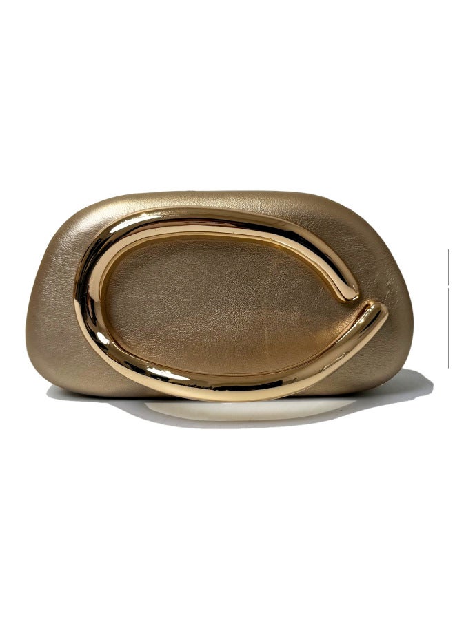 European And American Classic Round Box Hand-held Evening Bag Mini Small Bag Retro Metal Handlebar Chain Shoulder Crossbody Bag-Colour:Champagne - Image 1